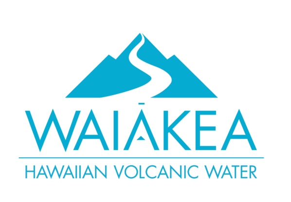 blue mountain range with stream of water leading to Waiakea, Hawaiian Volcanic Water